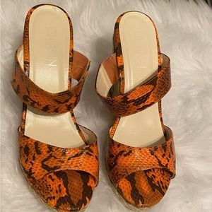 Leather Snake Design Wedge Heeled Sandals. Size 12M